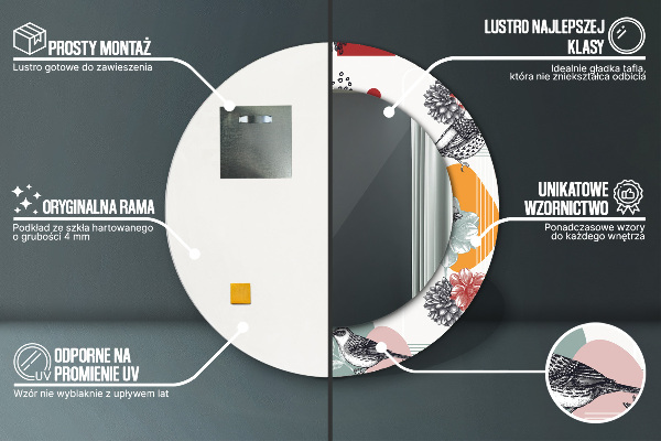 Runder spiegel bedrucktem rahmen Abstraktion mit Vögeln