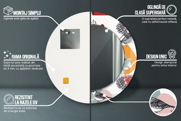 Runder spiegel bedrucktem rahmen Abstraktion mit Vögeln