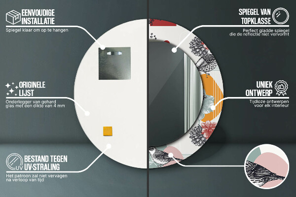 Runder spiegel bedrucktem rahmen Abstraktion mit Vögeln