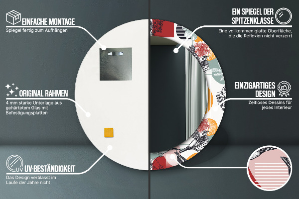 Runder spiegel bedrucktem rahmen Abstraktion mit Vögeln