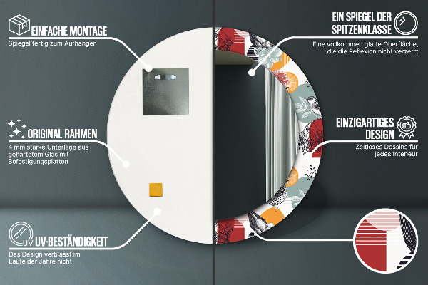 Runder spiegel bedrucktem rahmen Abstraktion mit Vögeln