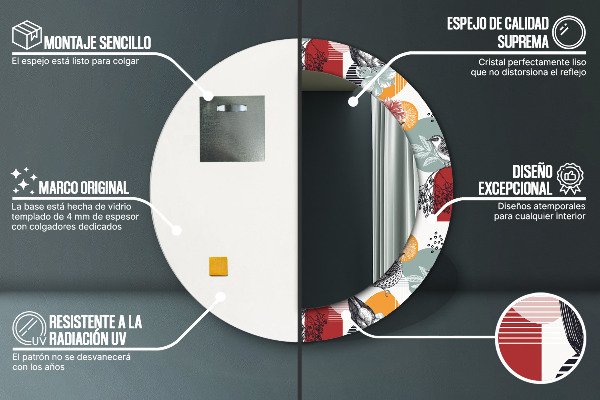 Runder spiegel bedrucktem rahmen Abstraktion mit Vögeln