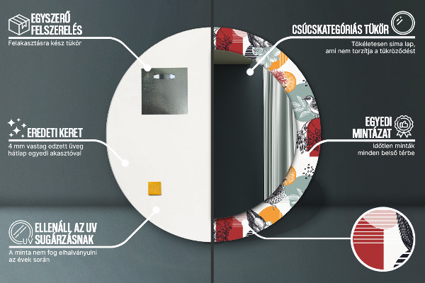 Runder spiegel bedrucktem rahmen Abstraktion mit Vögeln