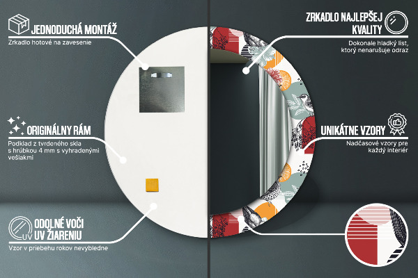 Runder spiegel bedrucktem rahmen Abstraktion mit Vögeln