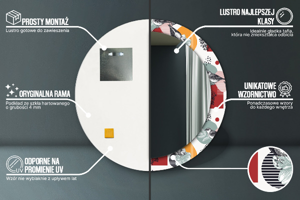 Runder spiegel bedrucktem rahmen Abstraktion mit Vögeln