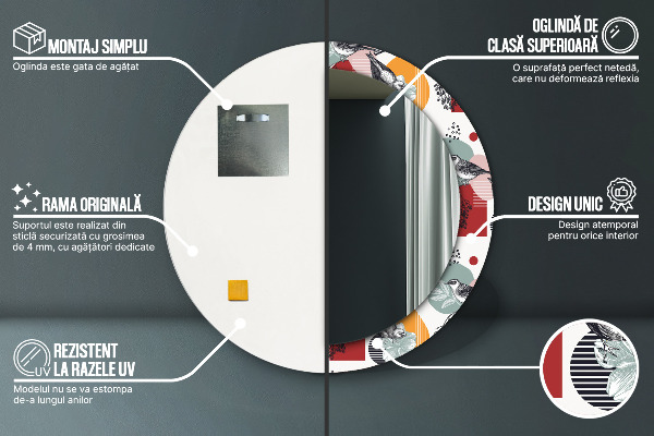 Runder spiegel bedrucktem rahmen Abstraktion mit Vögeln