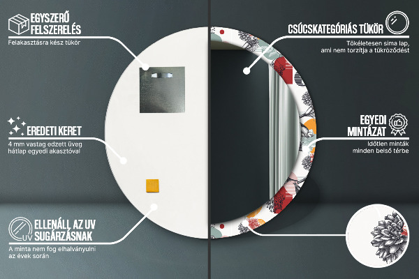 Runder spiegel bedrucktem rahmen Abstraktion mit Vögeln