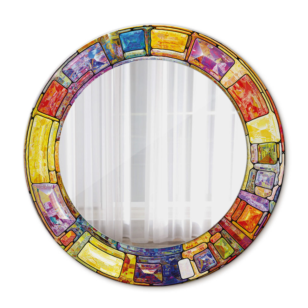 Runder spiegel mit dekorativem aufdruck Farbenfrohes Glasfenster