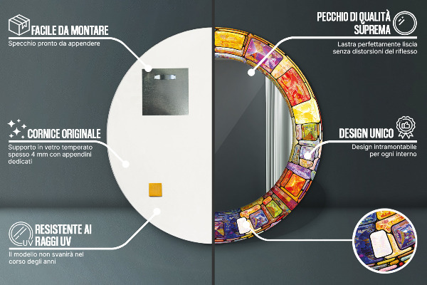 Runder spiegel mit dekorativem aufdruck Farbenfrohes Glasfenster