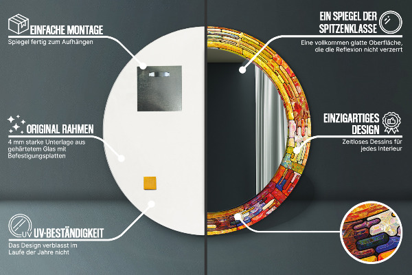 Runder spiegel mit dekorativem aufdruck Farbenfrohes Glasfenster