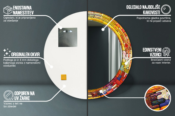 Runder spiegel mit dekorativem aufdruck Farbenfrohes Glasfenster