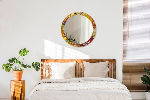 Runder spiegel mit dekorativem aufdruck Farbenfrohes Glasfenster