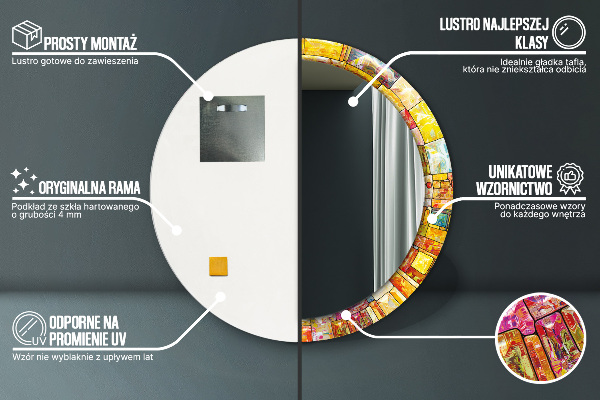 Runder spiegel mit dekorativem aufdruck Farbenfrohes Glasfenster
