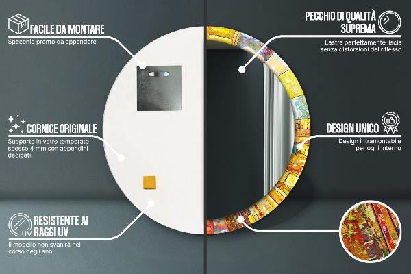 Runder spiegel mit dekorativem aufdruck Farbenfrohes Glasfenster