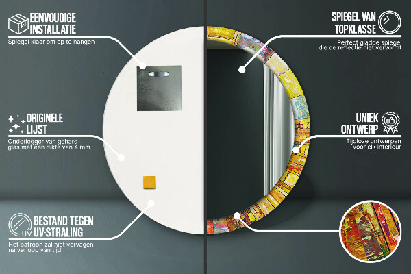 Runder spiegel mit dekorativem aufdruck Farbenfrohes Glasfenster