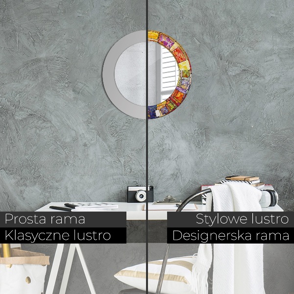 Runder spiegel mit dekorativem aufdruck Farbenfrohes Glasfenster