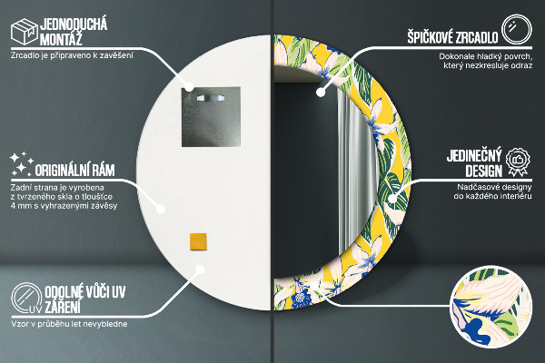 Runder spiegel aufdruck Blaue und gelbe Orchideen