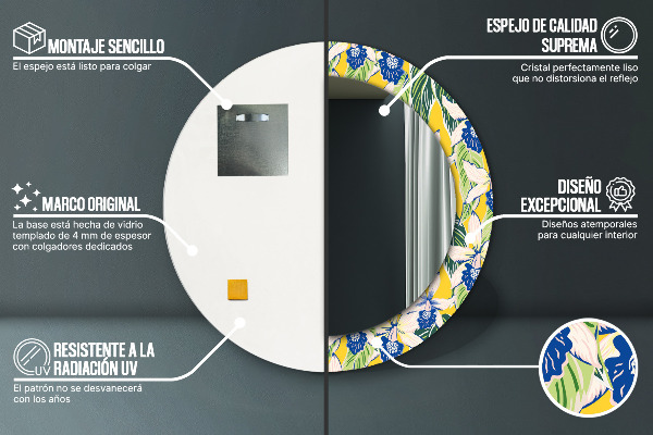 Runder spiegel aufdruck Blaue und gelbe Orchideen