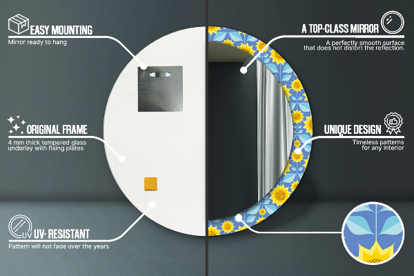Runder spiegel mit dekoration Geometrische Sonnenblumen