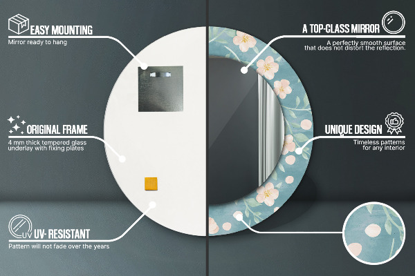 Runder spiegel aufdruck Blumenmuster