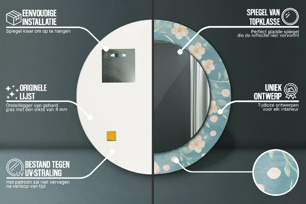 Runder spiegel aufdruck Blumenmuster