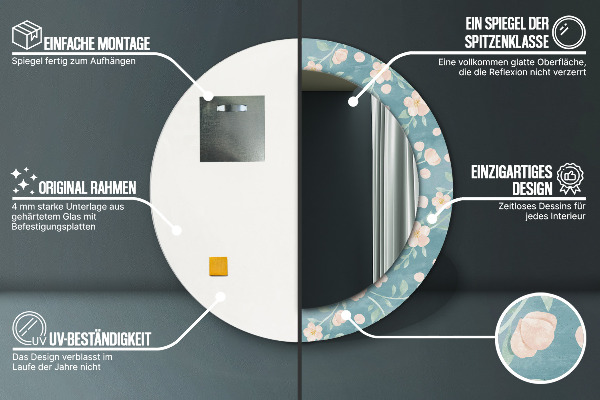 Runder spiegel aufdruck Blumenmuster