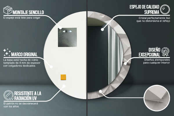 Runder spiegel bedrucktem rahmen Zusammenfassung weißer Kristall