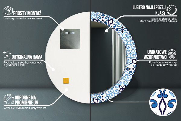 Runder spiegel aufdruck Blaues Arabischmuster