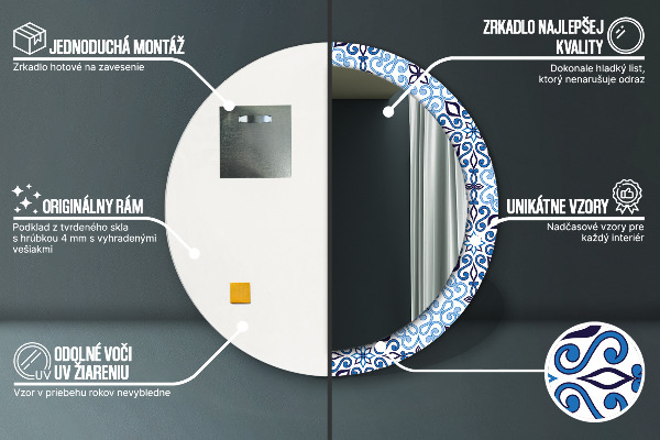 Runder spiegel aufdruck Blaues Arabischmuster