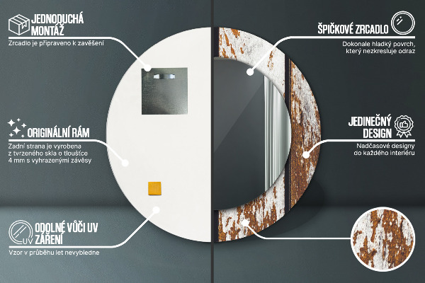 Runder spiegel mit dekoration Dunkles Vintage-Holz