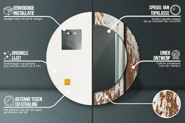 Runder spiegel mit dekoration Dunkles Vintage-Holz