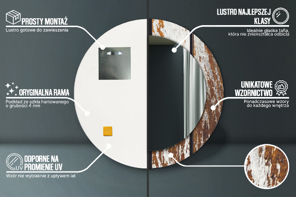 Runder spiegel mit dekoration Dunkles Vintage-Holz