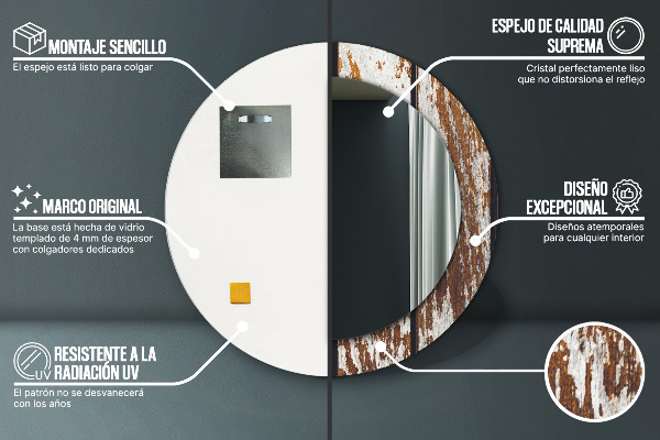 Runder spiegel mit dekoration Dunkles Vintage-Holz