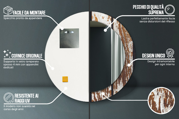 Runder spiegel mit dekoration Dunkles Vintage-Holz