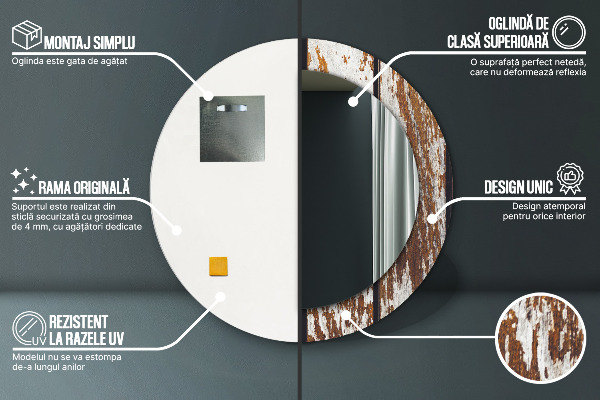 Runder spiegel mit dekoration Dunkles Vintage-Holz