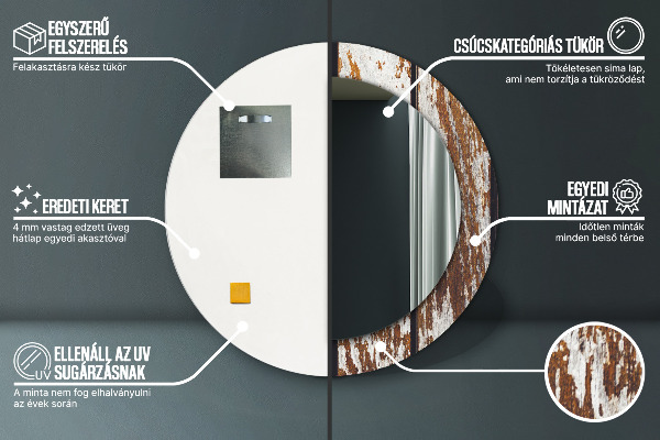 Runder spiegel mit dekoration Dunkles Vintage-Holz