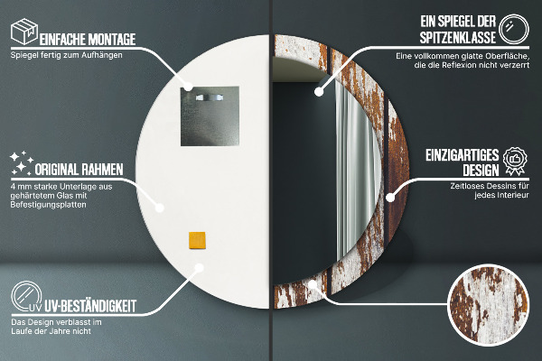 Runder spiegel mit dekoration Dunkles Vintage-Holz