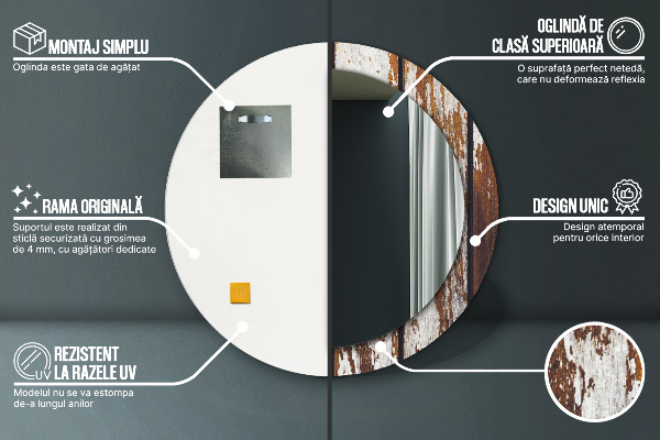 Runder spiegel mit dekoration Dunkles Vintage-Holz