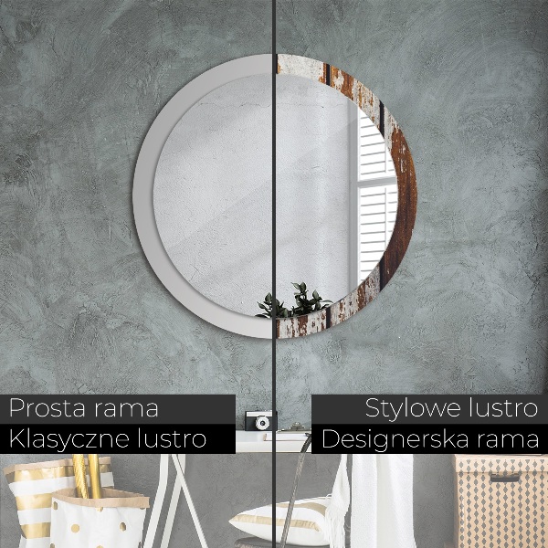 Runder spiegel mit dekoration Dunkles Vintage-Holz