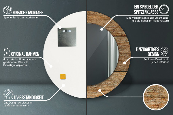 Runder spiegel mit dekoration Altes Holz