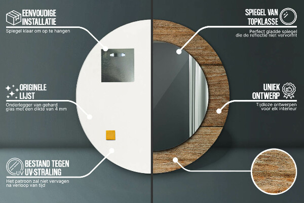 Runder spiegel mit dekoration Altes Holz