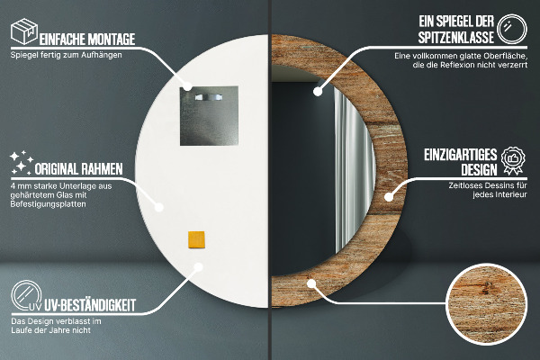 Runder spiegel mit dekoration Altes Holz