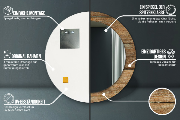 Runder spiegel mit dekoration Altes Holz