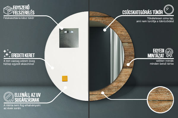 Runder spiegel mit dekoration Altes Holz