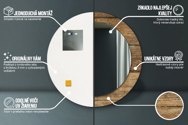 Runder spiegel mit dekoration Altes Holz