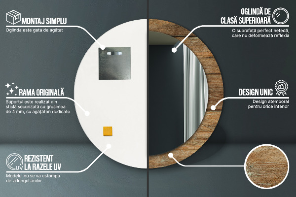Runder spiegel mit dekoration Altes Holz
