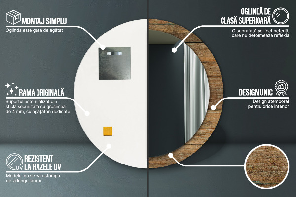 Runder spiegel mit dekoration Altes Holz