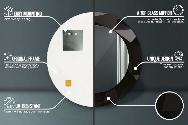 Runder spiegel bedrucktem rahmen Zusammenfassung Schwarz