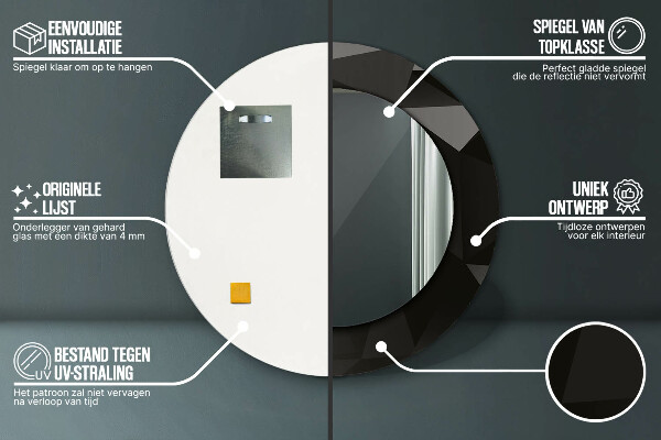 Runder spiegel bedrucktem rahmen Zusammenfassung Schwarz