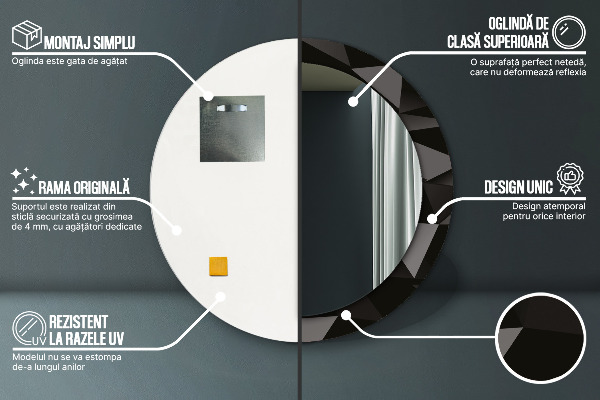 Runder spiegel bedrucktem rahmen Zusammenfassung Schwarz